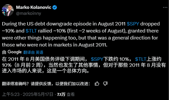美国失去“最后一个AAA评级	”，穆迪下手的时点很“微妙”，华尔街：这给了美股回调理由